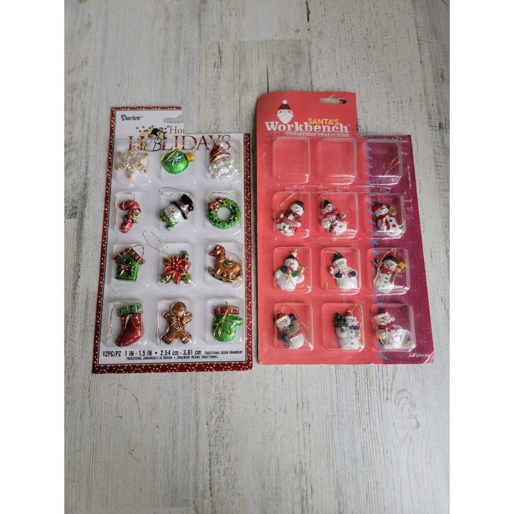 Miniature snowflake‎ candy cane snowman face ornament Xmas set glitter